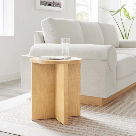 Round Mango Wood Side Table with X Base – 16 Inch - End & Side Tables available at Alpine Outlets in Denver