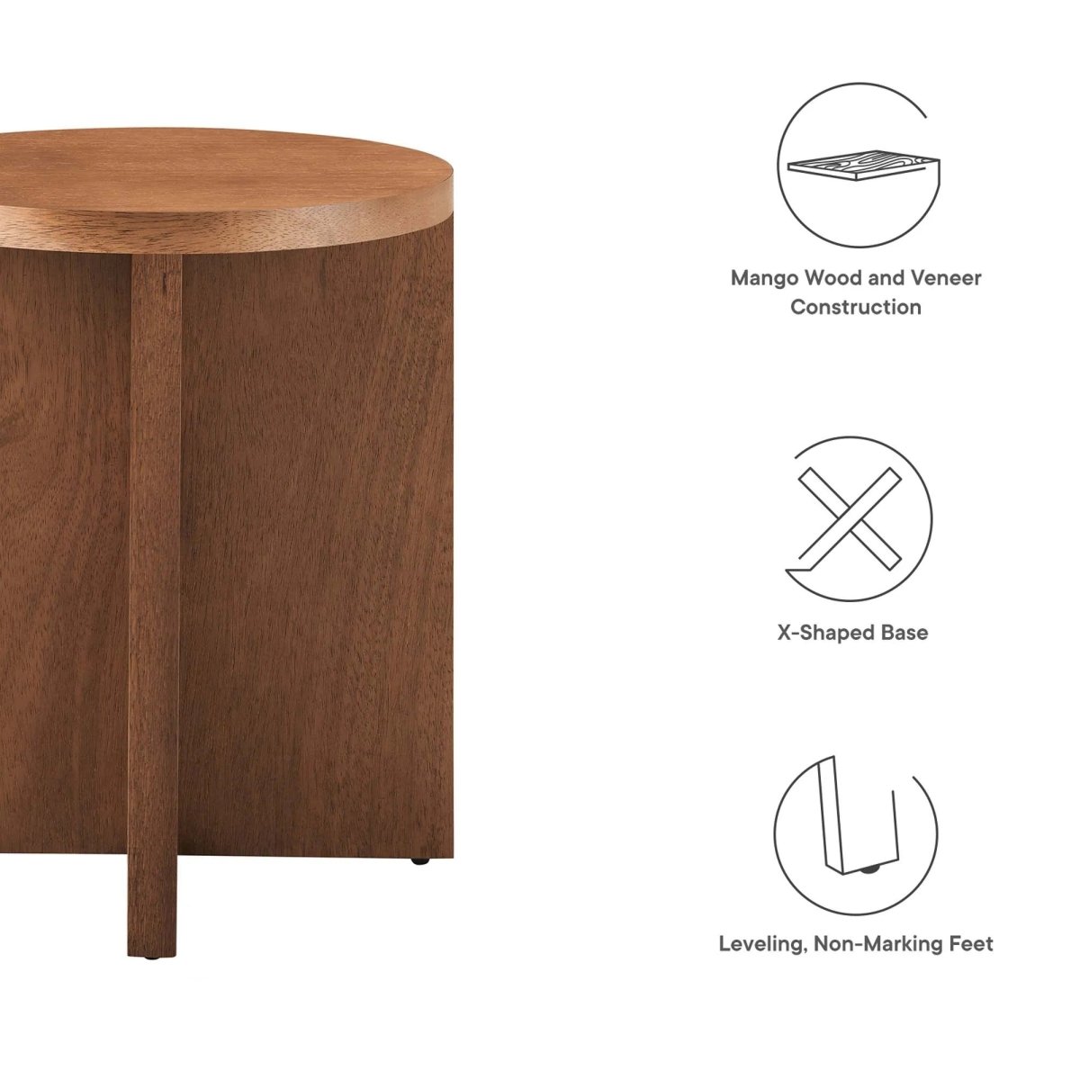 Round Mango Wood Side Table with X Base – 16 Inch - End & Side Tables available at Alpine Outlets in Denver