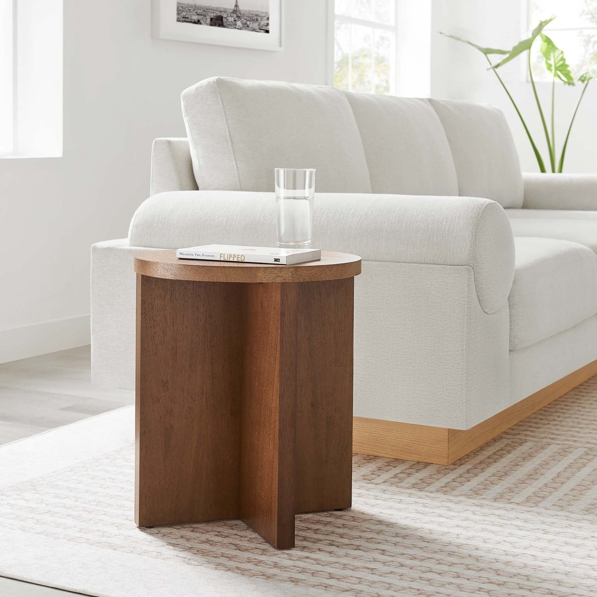 Round Mango Wood Side Table with X Base – 16 Inch - End & Side Tables available at Alpine Outlets in Denver