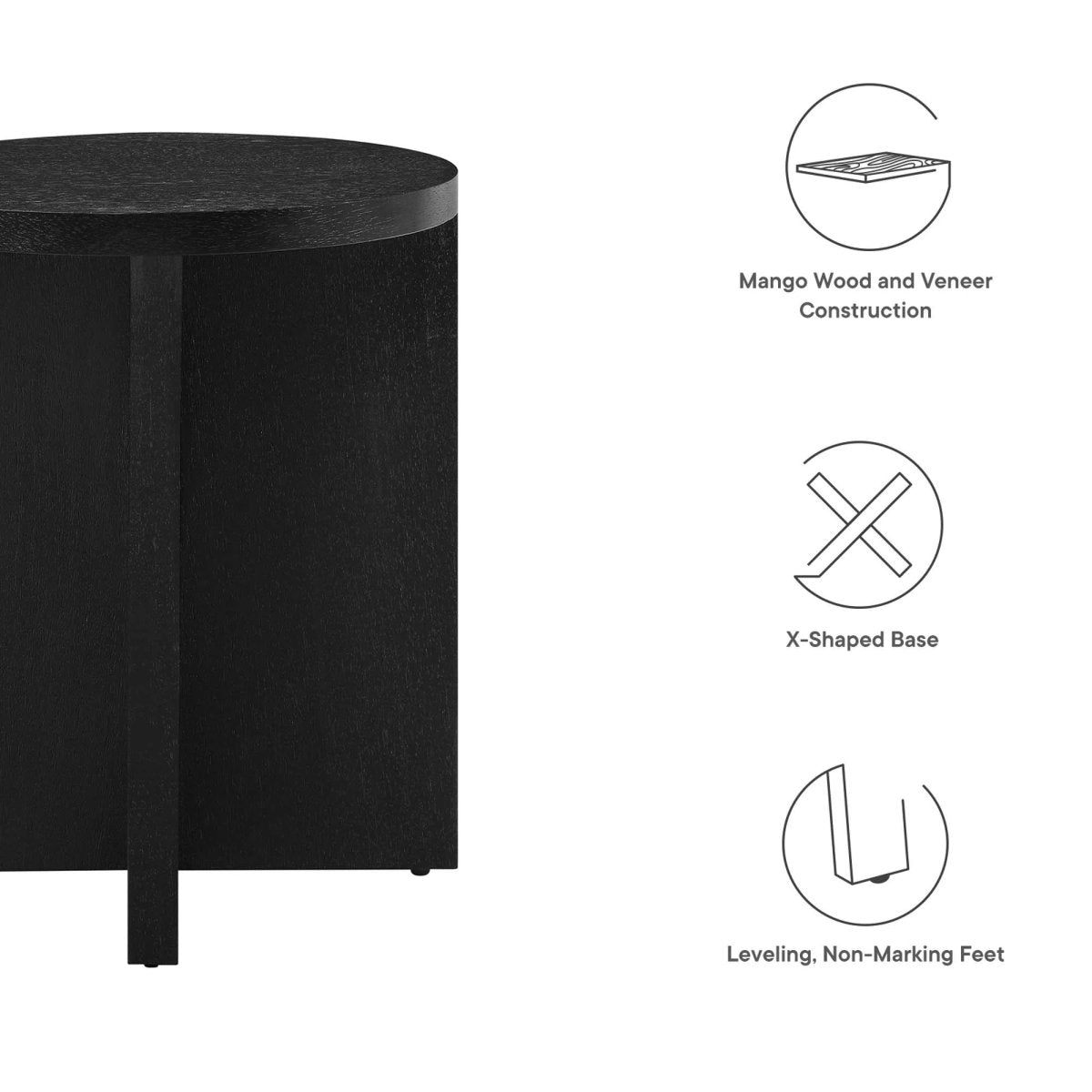 Round Mango Wood Side Table with X Base – 16 Inch - End & Side Tables available at Alpine Outlets in Denver