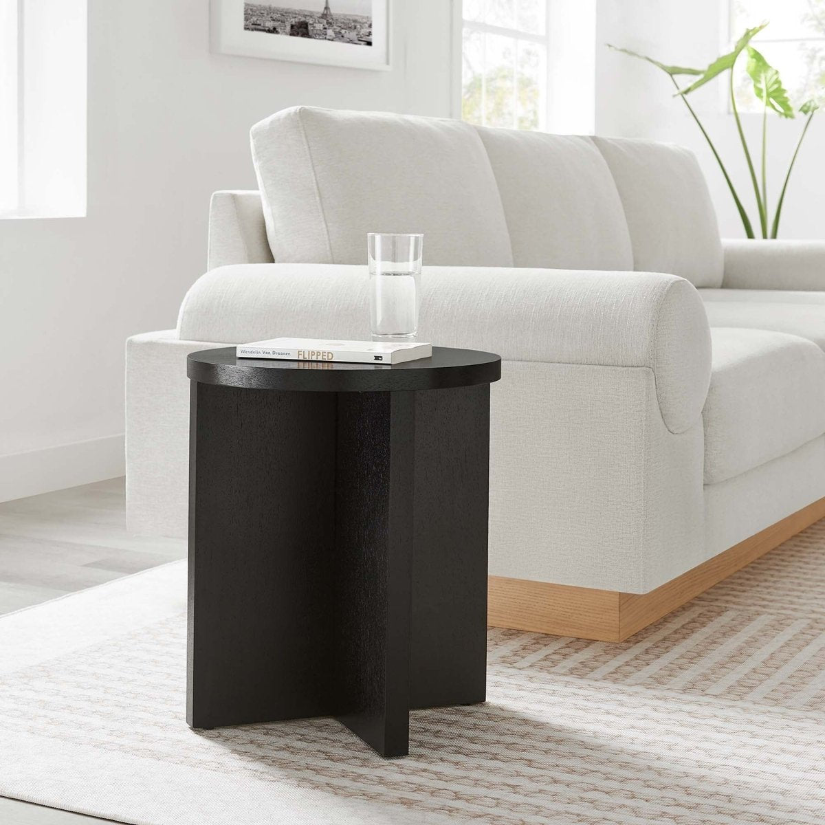 Round Mango Wood Side Table with X Base – 16 Inch - End & Side Tables available at Alpine Outlets in Denver