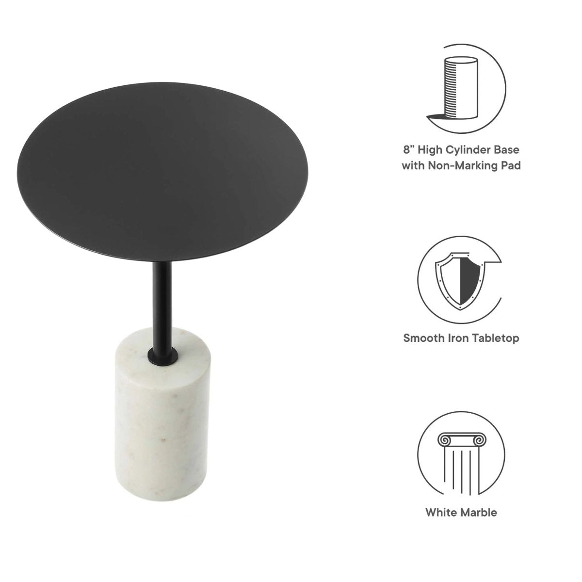 Round Marble Base Side Table with Iron Top – 14 Inch - End & Side Tables available at Alpine Outlets in Denver