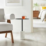 Round Marble Base Side Table with Iron Top – 14 Inch - End & Side Tables available at Alpine Outlets in Denver