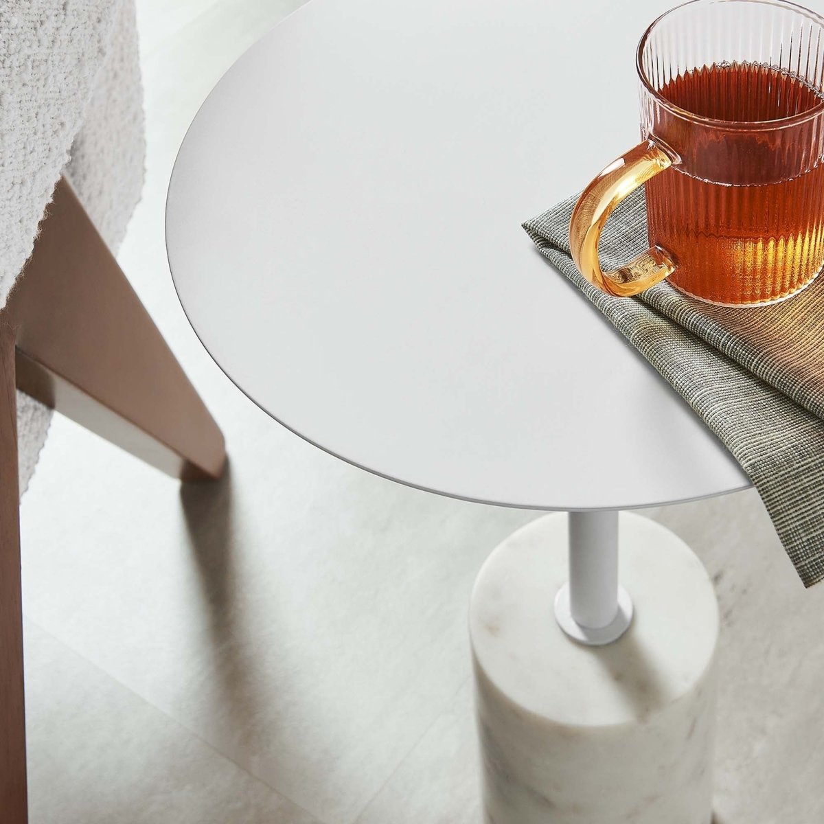 Round Marble Base Side Table with Iron Top – 14 Inch - End & Side Tables available at Alpine Outlets in Denver