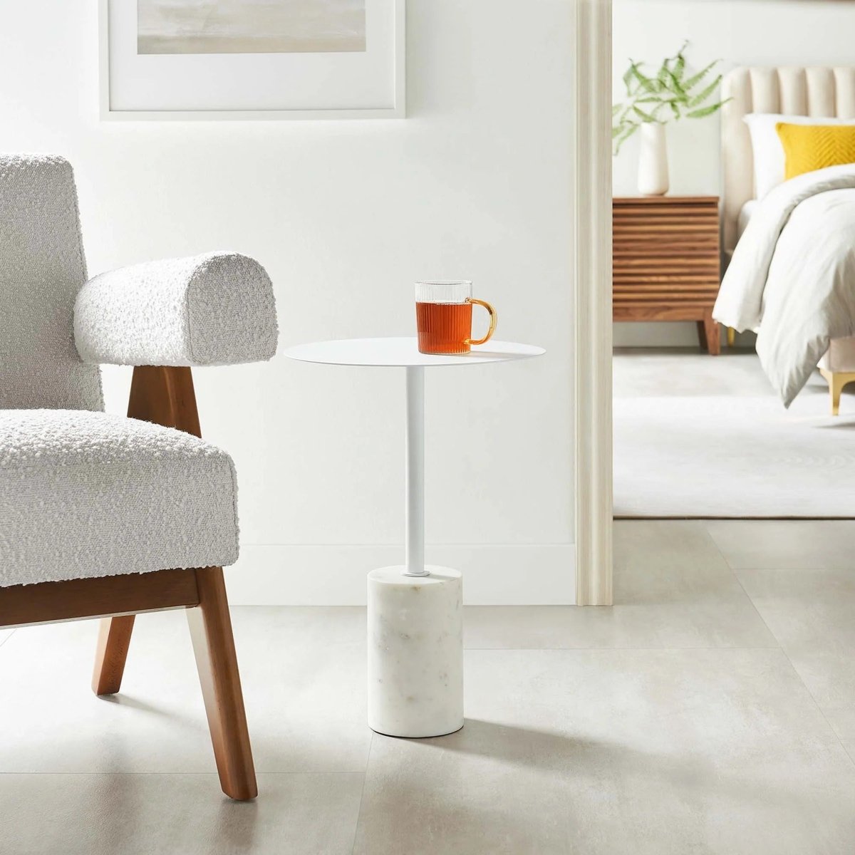 Round Marble Base Side Table with Iron Top – 14 Inch - End & Side Tables available at Alpine Outlets in Denver