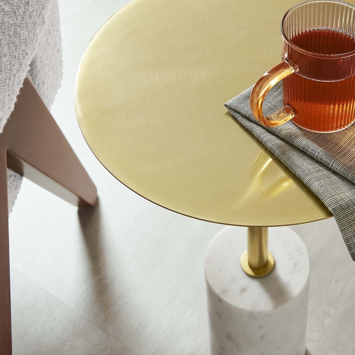 Round Marble Base Side Table with Iron Top – 14 Inch - End & Side Tables available at Alpine Outlets in Denver