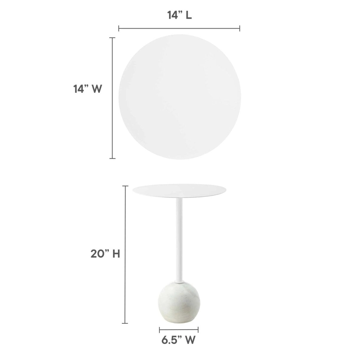 Round Marble Base Side Table with Iron Top – White 14 Inch - End & Side Tables available at Alpine Outlets in Denver