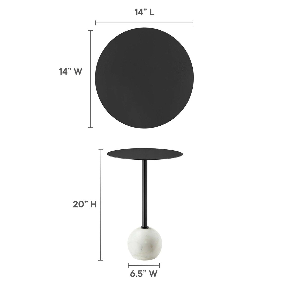 Round Marble Base Side Table with Iron Top – White 14 Inch - End & Side Tables available at Alpine Outlets in Denver