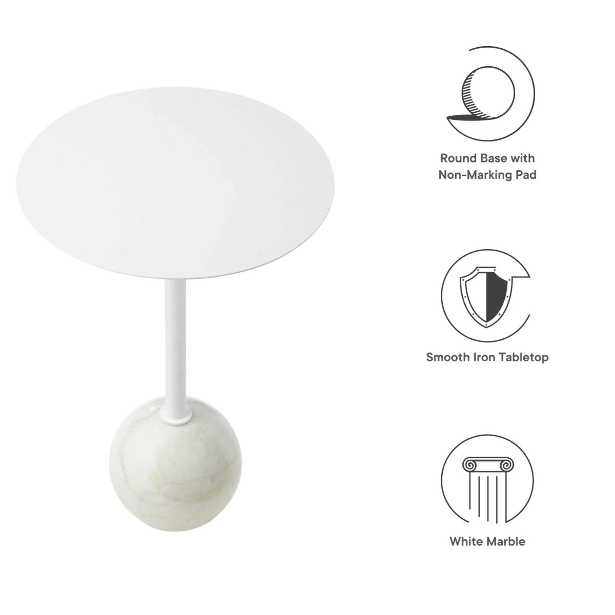 Round Marble Base Side Table with Iron Top – White 14 Inch - End & Side Tables available at Alpine Outlets in Denver