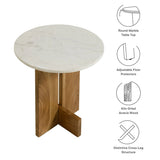 Round Marble Top Side Table with Acacia Wood Base – 18 Inch - End & Side Tables available at Alpine Outlets in Denver