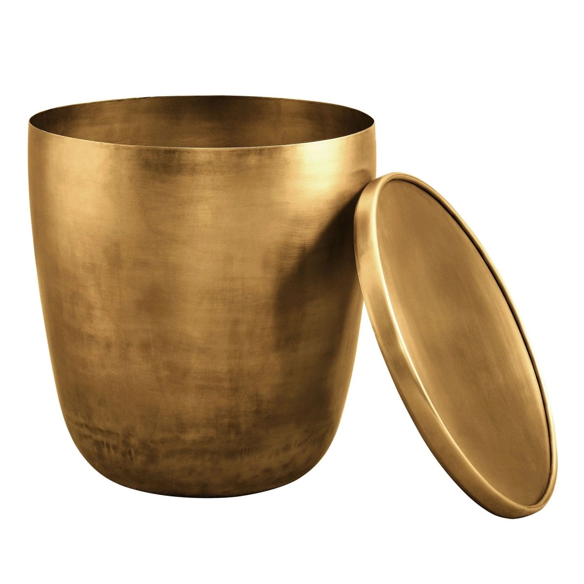 Round Metal Storage Side Table with Lid – Brass 19 Inch - End & Side Tables available at Alpine Outlets in Denver