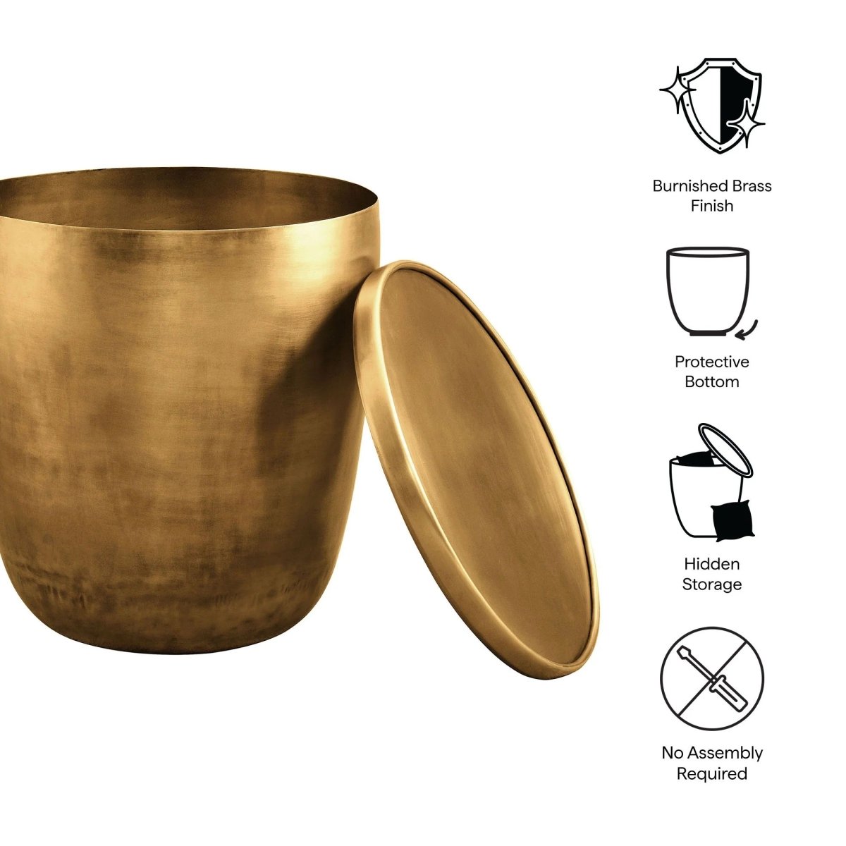 Round Metal Storage Side Table with Lid – Brass 19 Inch - End & Side Tables available at Alpine Outlets in Denver