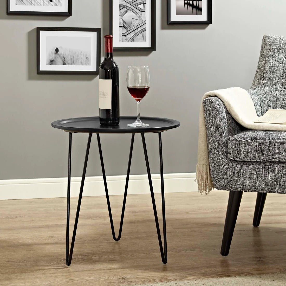 Round Mid Century Side Table with Hairpin Legs – 19 Inch - End & Side Tables available at Alpine Outlets in Denver