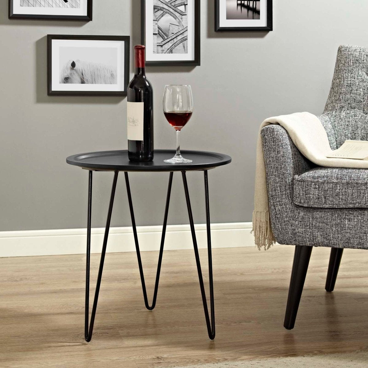 Round Mid Century Side Table with Hairpin Legs – 19 Inch - End & Side Tables available at Alpine Outlets in Denver