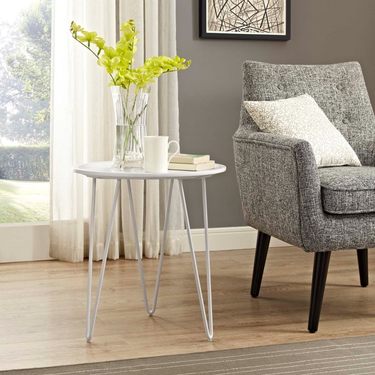 Round Mid Century Side Table with Hairpin Legs – 19 Inch - End & Side Tables available at Alpine Outlets in Denver