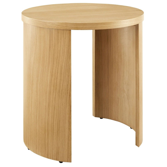 Round Oak Wood Side Table with Arched Legs – 19 Inch - End & Side Tables available at Alpine Outlets in Denver