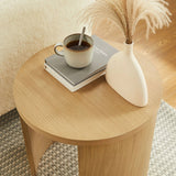 Round Oak Wood Side Table with Arched Legs – 19 Inch - End & Side Tables available at Alpine Outlets in Denver