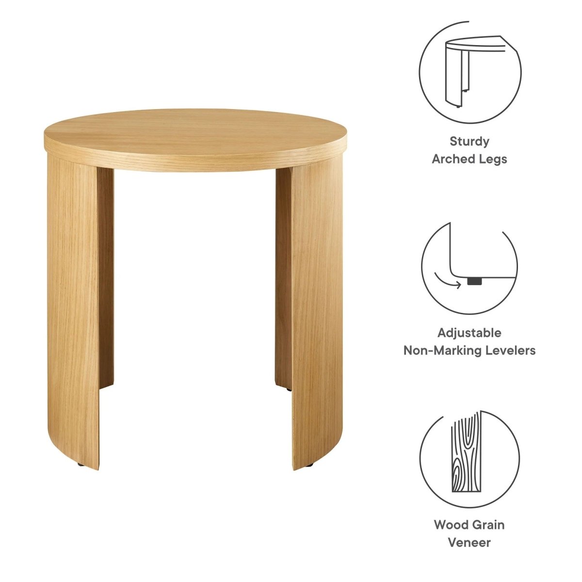 Round Oak Wood Side Table with Arched Legs – 19 Inch - End & Side Tables available at Alpine Outlets in Denver