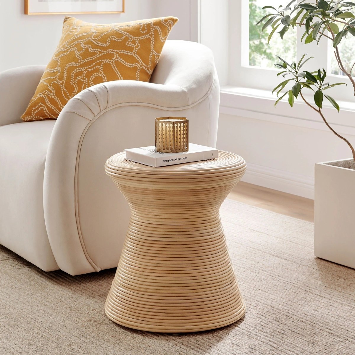 Round Rattan Side Table Hourglass Design – Natural - End & Side Tables available at Alpine Outlets in Denver