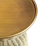 Round Rattan Side Table with Metal Tray – Brass Natural 17 Inch - End & Side Tables available at Alpine Outlets in Denver