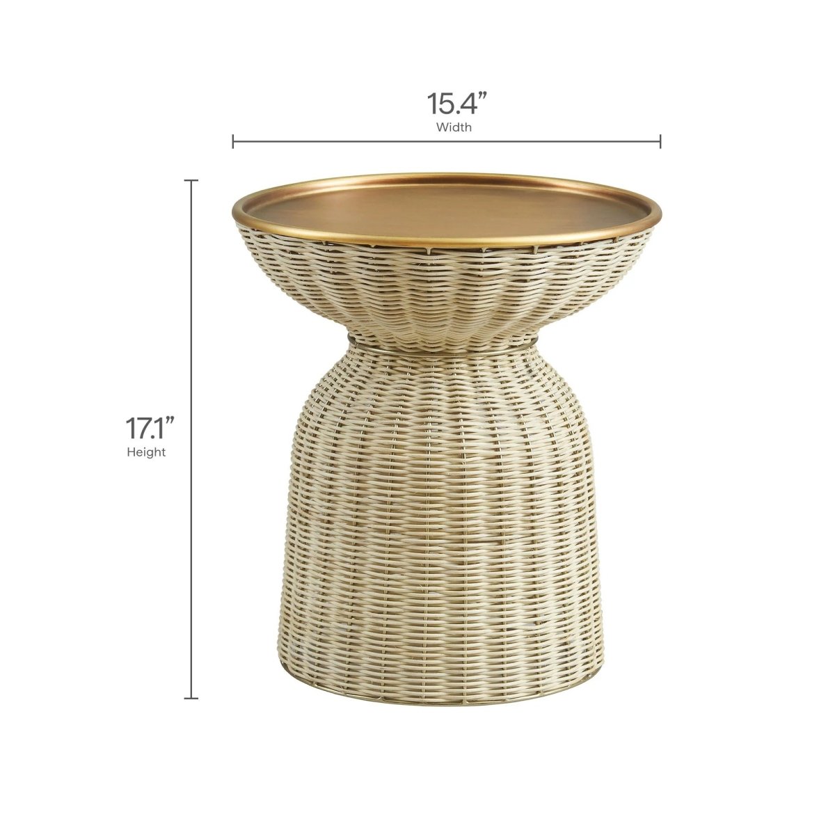 Round Rattan Side Table with Metal Tray – Brass Natural 17 Inch - End & Side Tables available at Alpine Outlets in Denver