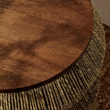 Round Seagrass and Wood Side Table Drum Design – 18 Inch - End & Side Tables available at Alpine Outlets in Denver