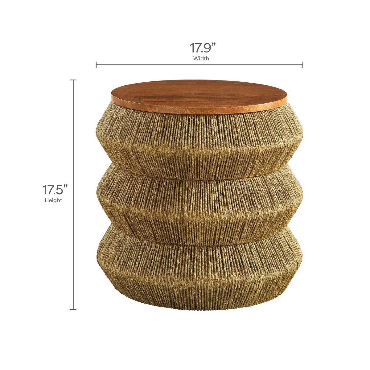 Round Seagrass and Wood Side Table Drum Design – 18 Inch - End & Side Tables available at Alpine Outlets in Denver
