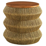 Round Seagrass and Wood Side Table Drum Design – 18 Inch - End & Side Tables available at Alpine Outlets in Denver