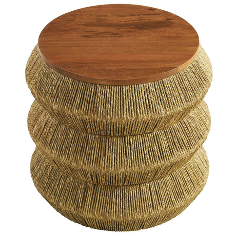 Round Seagrass and Wood Side Table Drum Design – 18 Inch - End & Side Tables available at Alpine Outlets in Denver