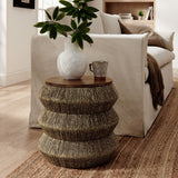 Round Seagrass and Wood Side Table Drum Design – 18 Inch - End & Side Tables available at Alpine Outlets in Denver