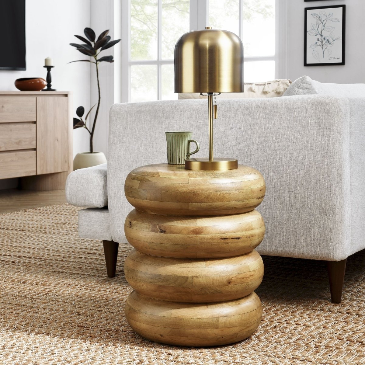 Round Stacked Mango Wood Side Table – 17 Inch - End & Side Tables available at Alpine Outlets in Denver