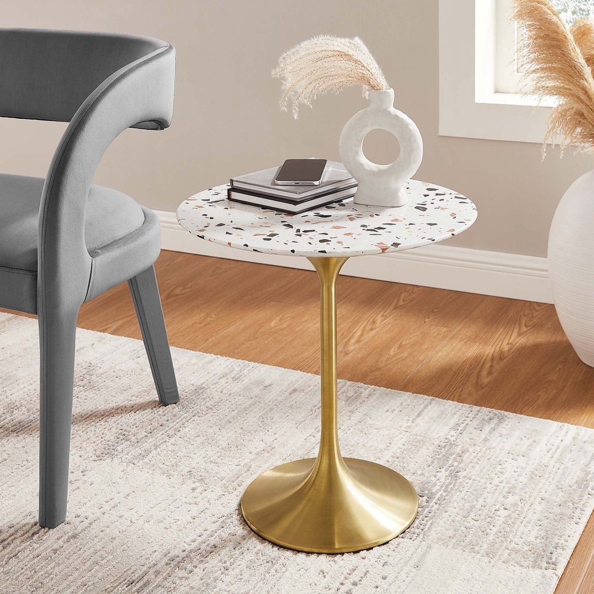 Round Terrazzo Side Table with Pedestal Base – 20 Inch - End & Side Tables available at Alpine Outlets in Denver