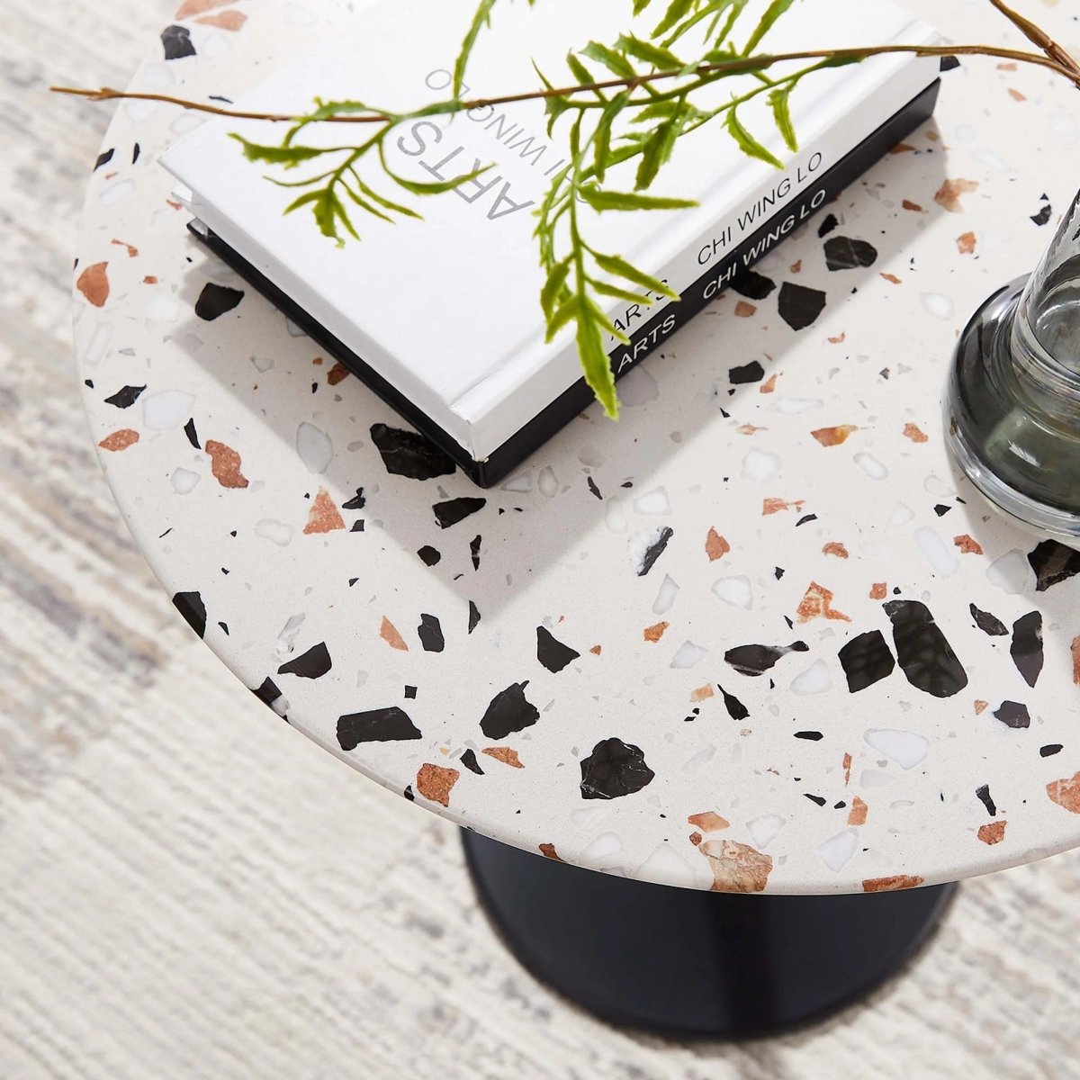 Round Terrazzo Side Table with Pedestal Base – 20 Inch - End & Side Tables available at Alpine Outlets in Denver