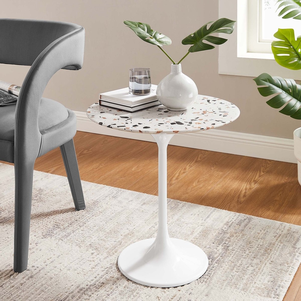 Round Terrazzo Side Table with Pedestal Base – 20 Inch - End & Side Tables available at Alpine Outlets in Denver