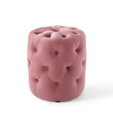 Round Tufted Velvet Ottoman – Upholstered Accent 16 Inch - Ottomans available at Alpine Outlets in Denver