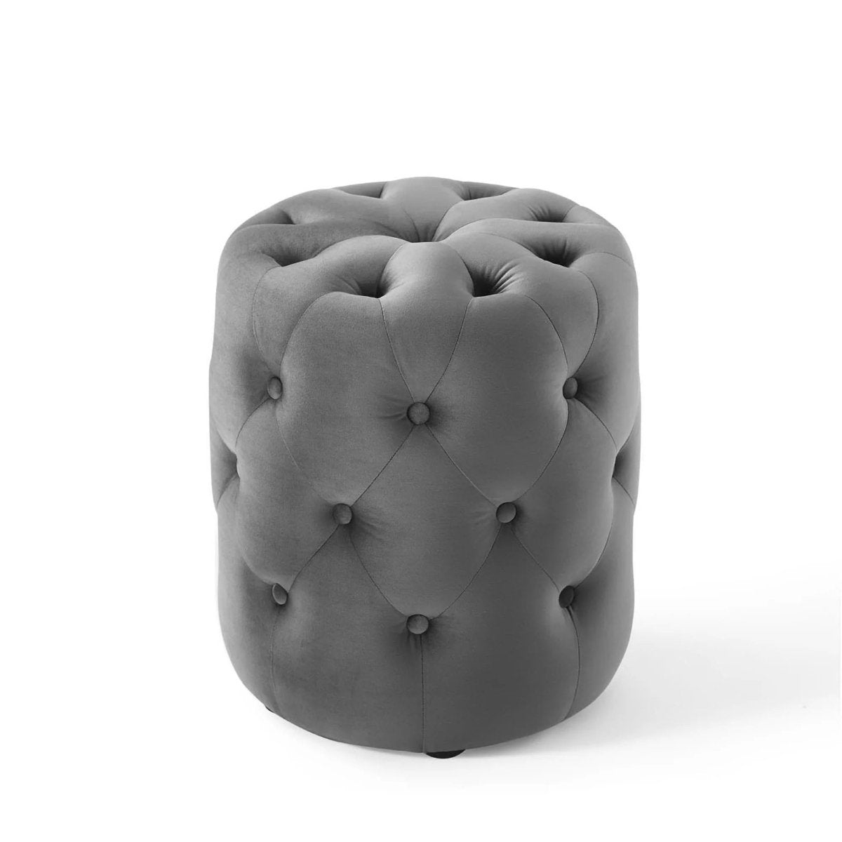 Round Tufted Velvet Ottoman – Upholstered Accent 16 Inch - Ottomans available at Alpine Outlets in Denver