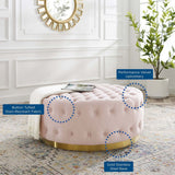Round Tufted Velvet Ottoman with Gold Base – 40 Inch - Ottomans available at Alpine Outlets in Denver