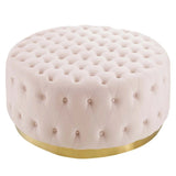 Round Tufted Velvet Ottoman with Gold Base – 40 Inch - Ottomans available at Alpine Outlets in Denver
