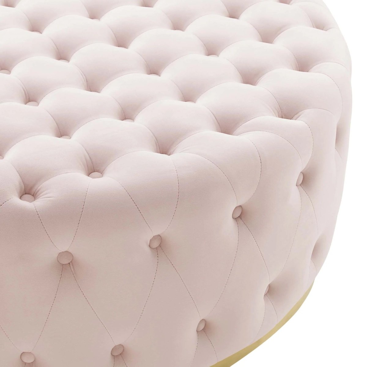 Round Tufted Velvet Ottoman with Gold Base – 40 Inch - Ottomans available at Alpine Outlets in Denver