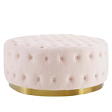 Round Tufted Velvet Ottoman with Gold Base – 40 Inch - Ottomans available at Alpine Outlets in Denver