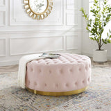 Round Tufted Velvet Ottoman with Gold Base – 40 Inch - Ottomans available at Alpine Outlets in Denver