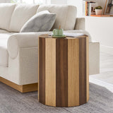 Round Two Tone Wood Veneer Side Table – Oak Walnut 18 Inch - End & Side Tables available at Alpine Outlets in Denver