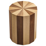 Round Two Tone Wood Veneer Side Table – Oak Walnut 18 Inch - End & Side Tables available at Alpine Outlets in Denver