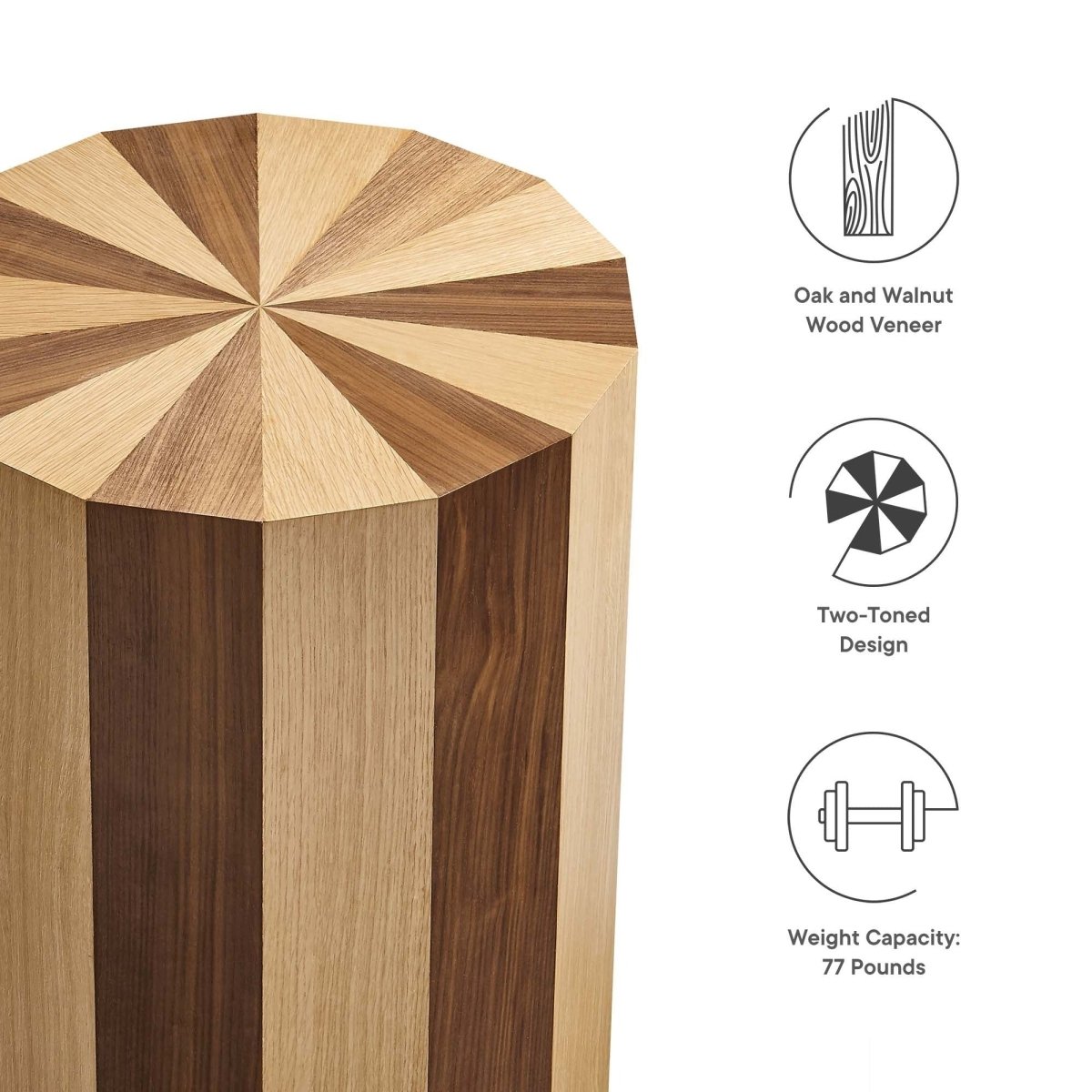 Round Two Tone Wood Veneer Side Table – Oak Walnut 18 Inch - End & Side Tables available at Alpine Outlets in Denver