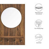 24x16" Walnut Round Wall Mirror with Shelf and Pegs - Mirrors - Alpine Outlets