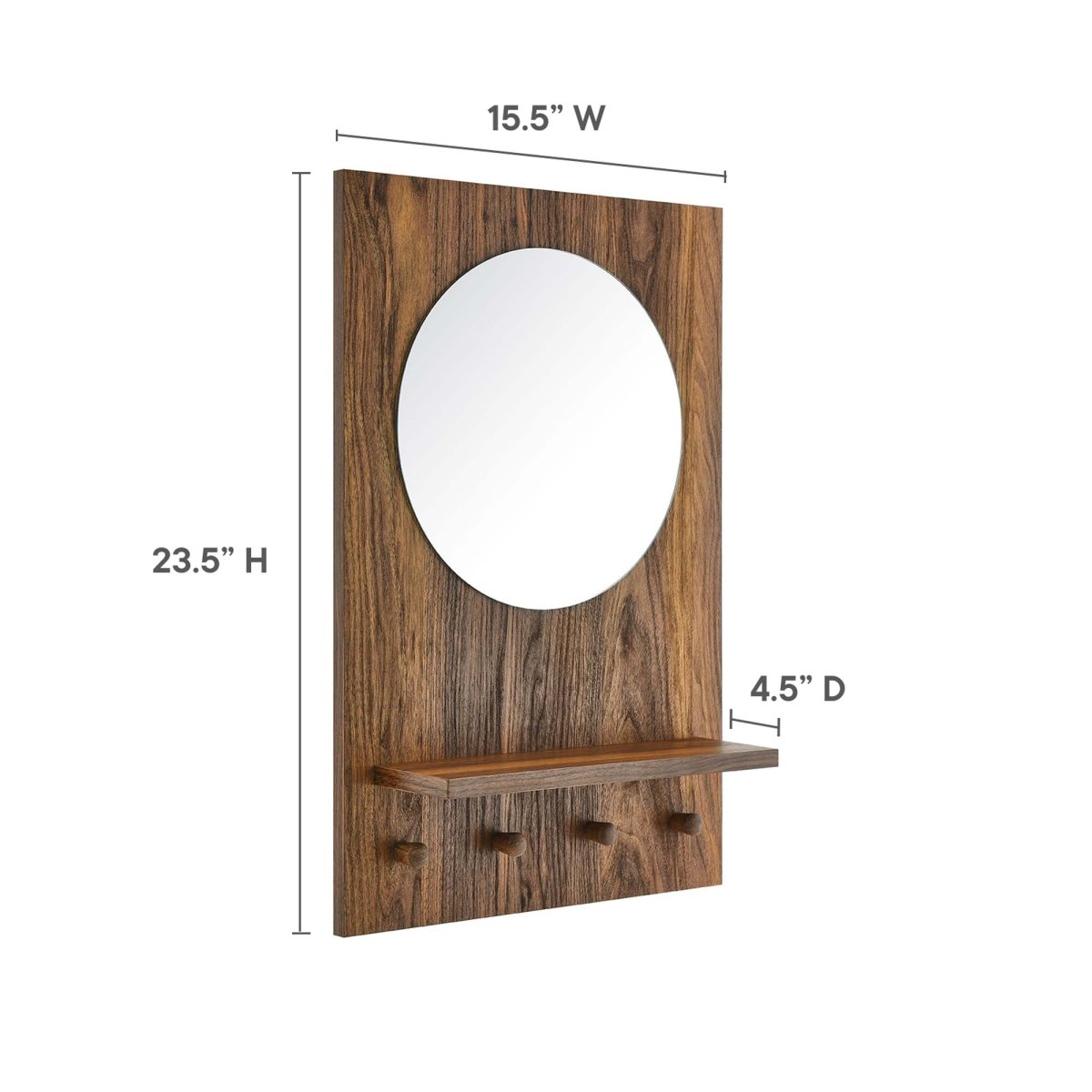 24x16" Walnut Round Wall Mirror with Shelf and Pegs - Mirrors - Alpine Outlets