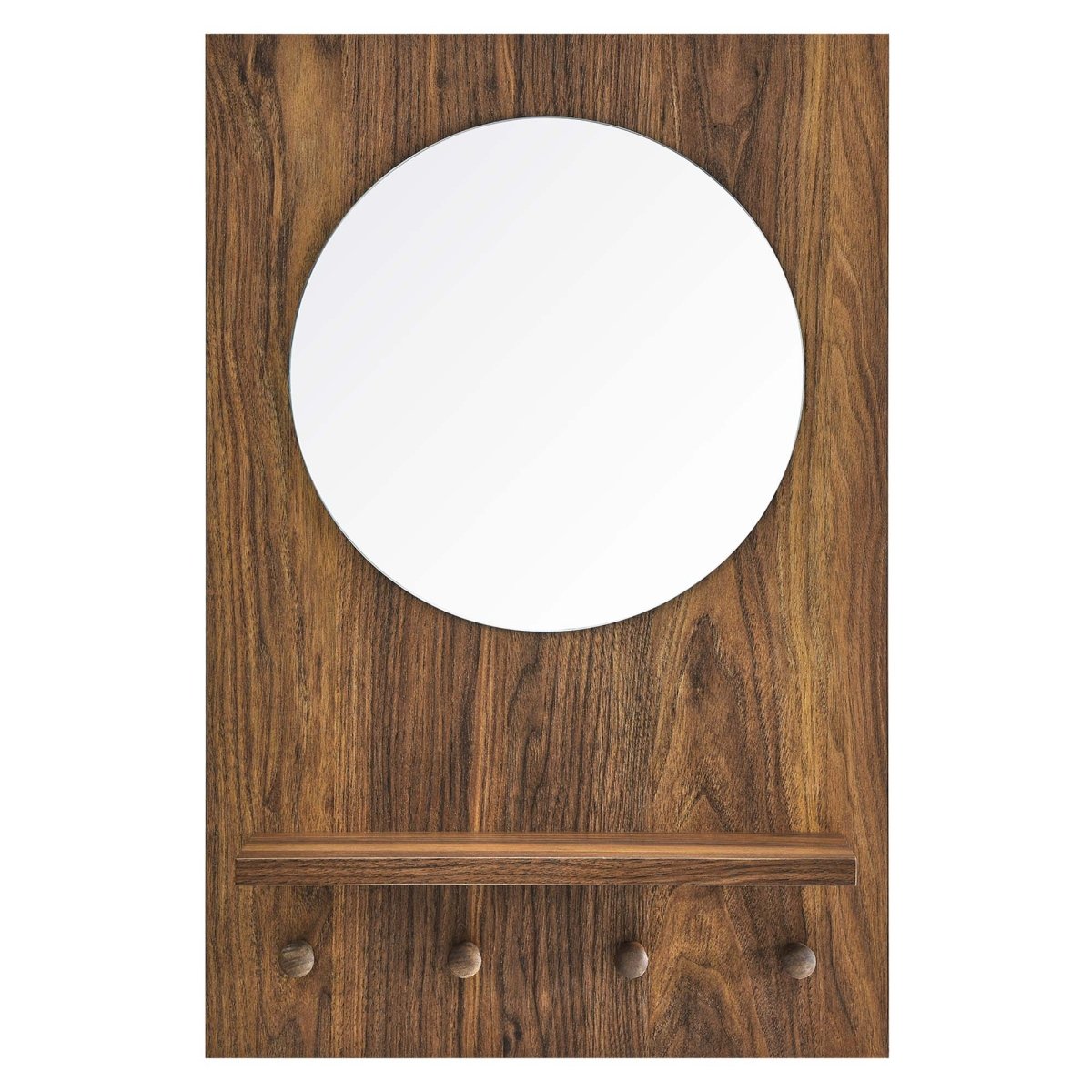 24x16" Walnut Round Wall Mirror with Shelf and Pegs - Mirrors - Alpine Outlets
