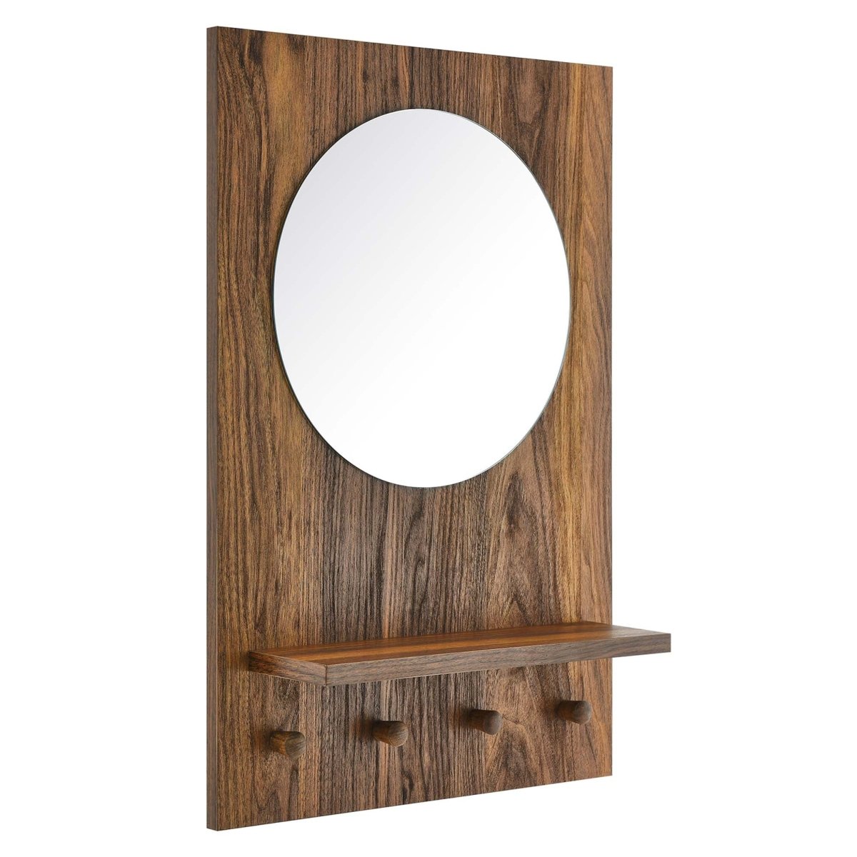 24x16" Walnut Round Wall Mirror with Shelf and Pegs - Mirrors - Alpine Outlets