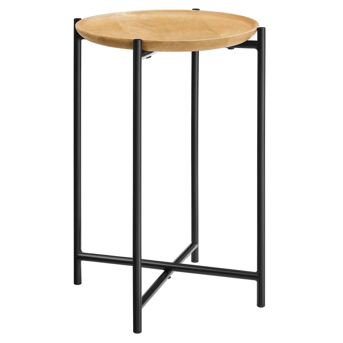 Round Wood and Metal Side Table – Oak 15 Inch - End & Side Tables available at Alpine Outlets in Denver
