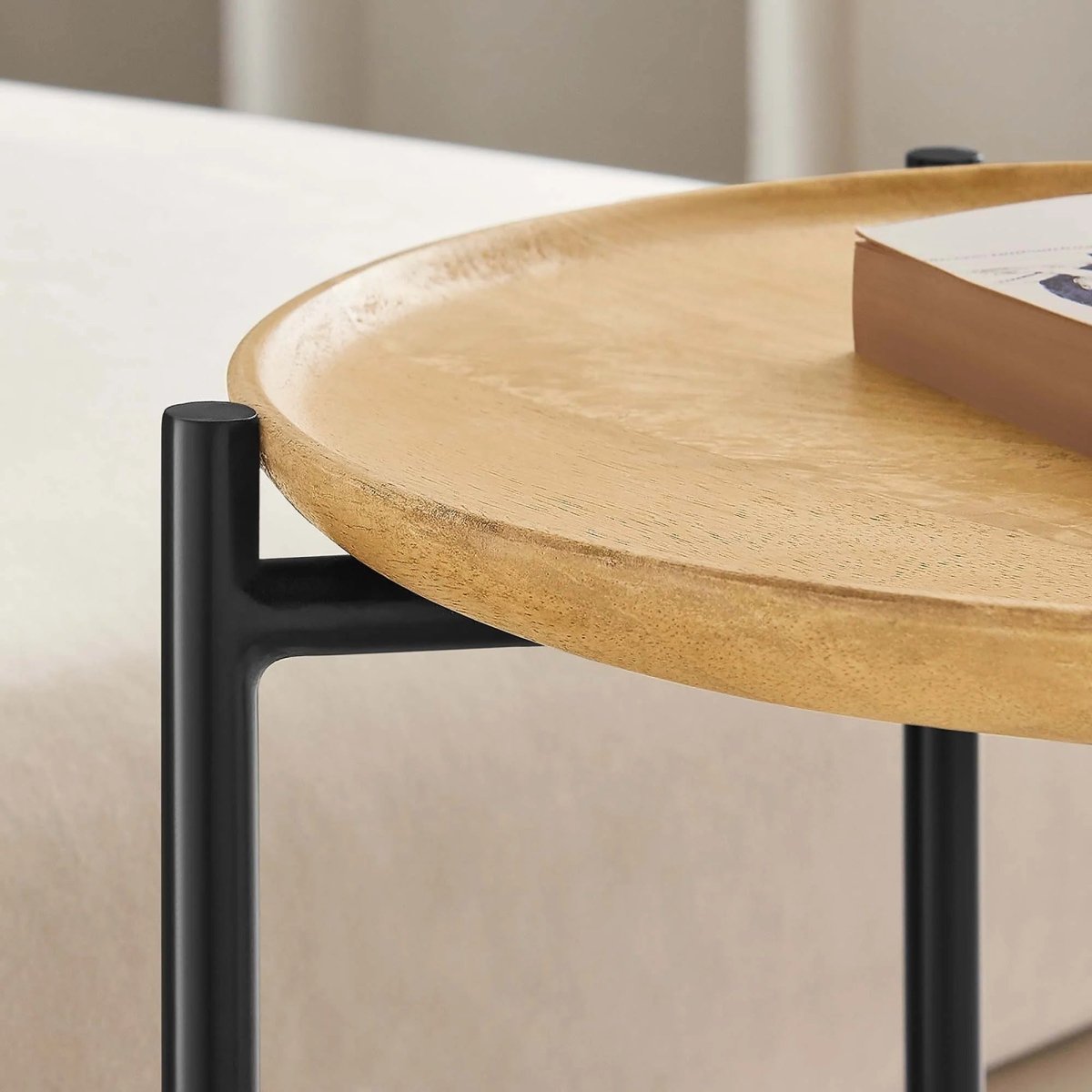 Round Wood and Metal Side Table – Oak 15 Inch - End & Side Tables available at Alpine Outlets in Denver